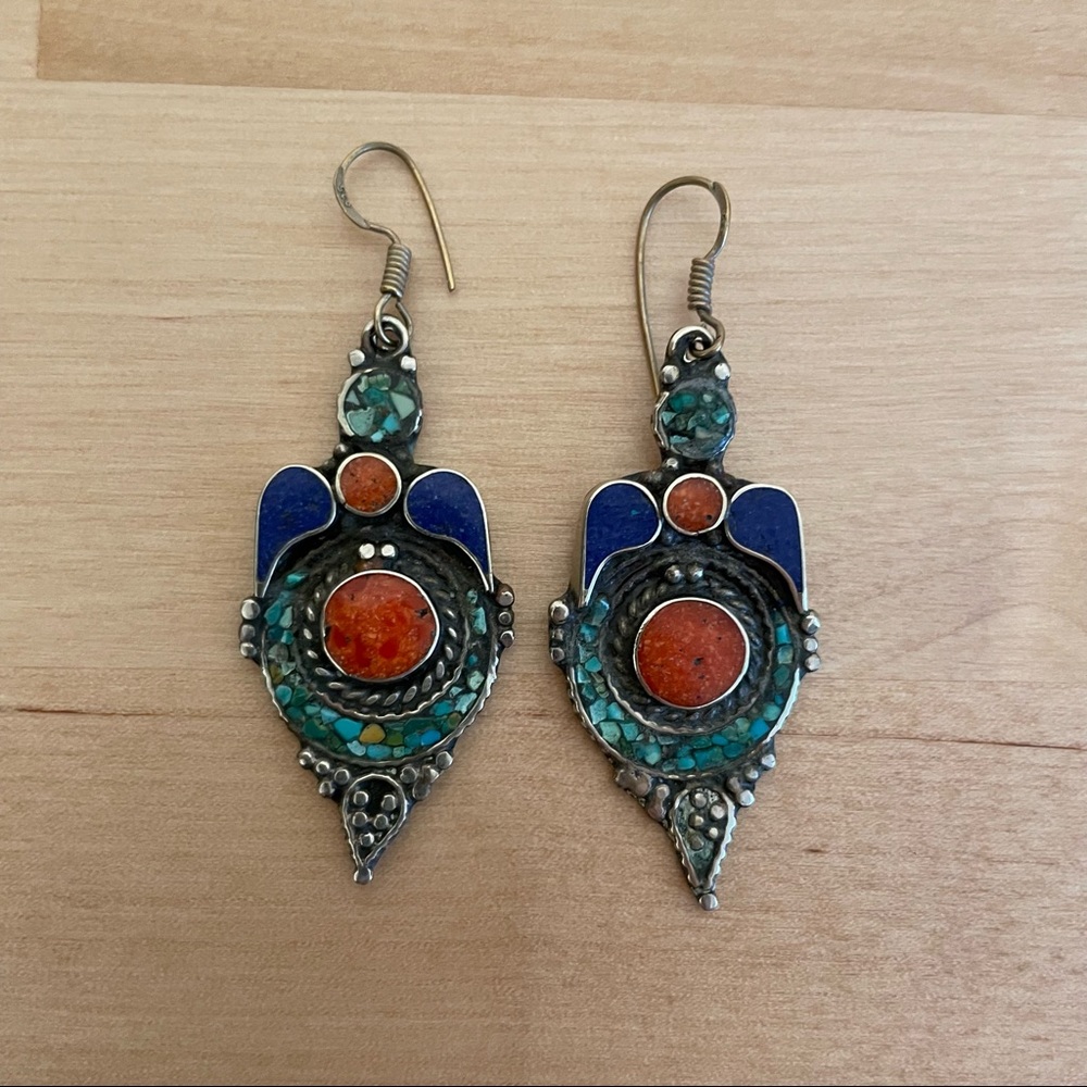 Colorful Silver Dangly Earrings